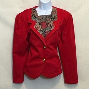 B-276 Pablo Collection Vintage Red Long Puffy Sleeve Blazer Suit Jacket Size 14P